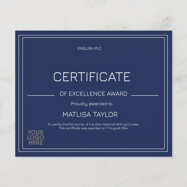 Certificat d'excellence Prix Marine Ajouter un log (Devant)