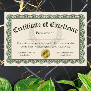 Certificat d'excellence, Prix personnalisable