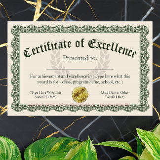 Certificat d'excellence, Prix personnalisable