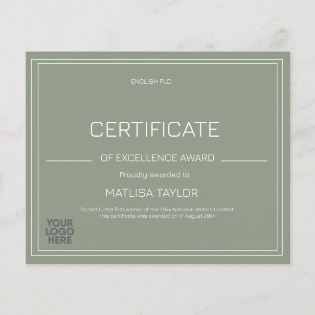 Certificat d'excellence Prix Sage Ajouter un logo  (Devant)