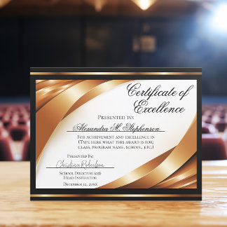 Certificat d'excellence Rubans noirs en or