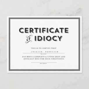 Certificat d'excuses de l'idiocèse Carte postale /