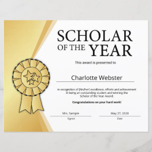 Certificat d'honneur de la Bourse d'or de l'année