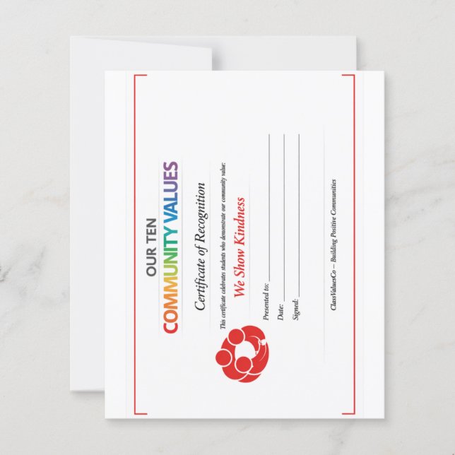 Certificat d'inclusion de valeur 4,5 x 5,6 feuille (Devant)