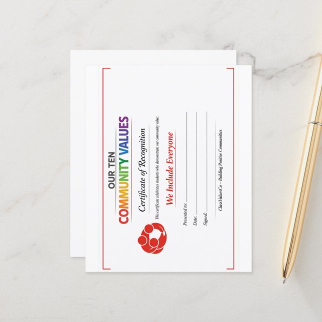 Certificat d'inclusion de valeur 4,5 x 5,6 feuille (Devant/Arrière en situation)