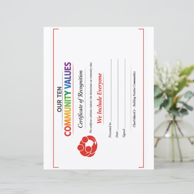 Certificat d'inclusion de valeur Papier à en-tête  (Debout devant)