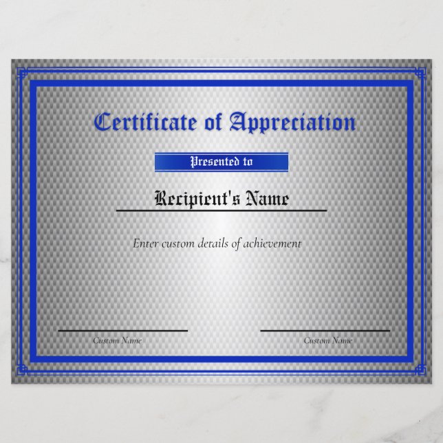 Certificat d'indicateur de ligne bleue mince perso (Devant)