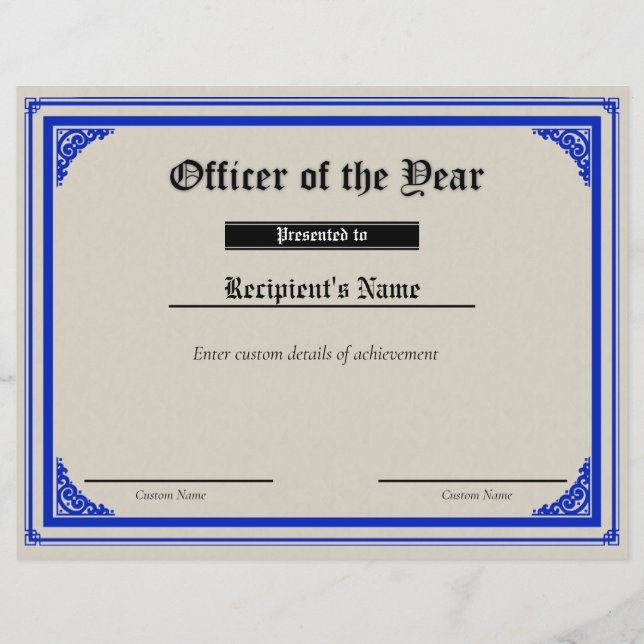 Certificat d'indicateur de ligne bleue mince perso (Devant)