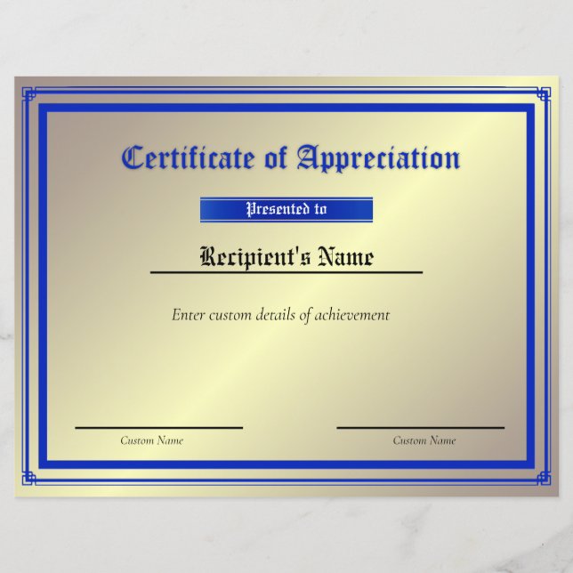 Certificat d'indicateur de ligne bleue mince perso (Devant)