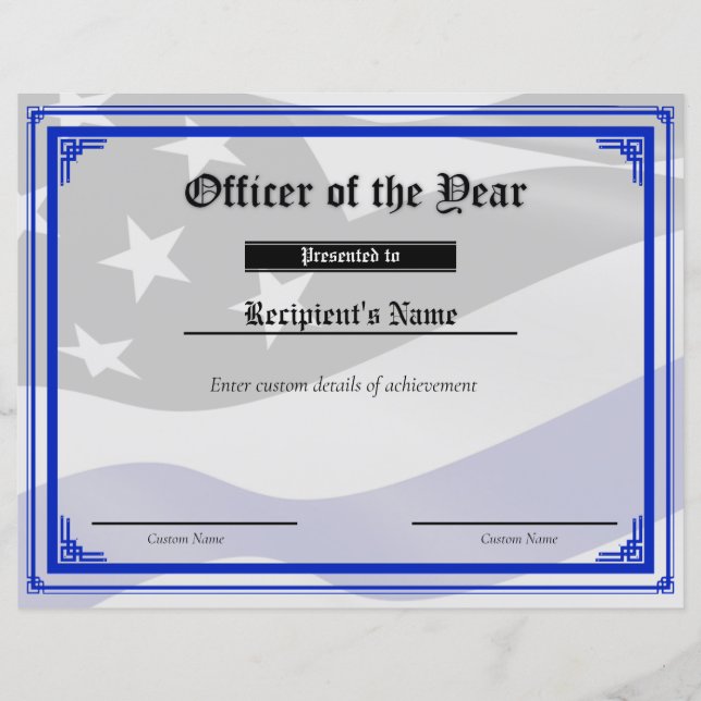 Certificat d'indicateur de ligne bleue mince perso (Devant)