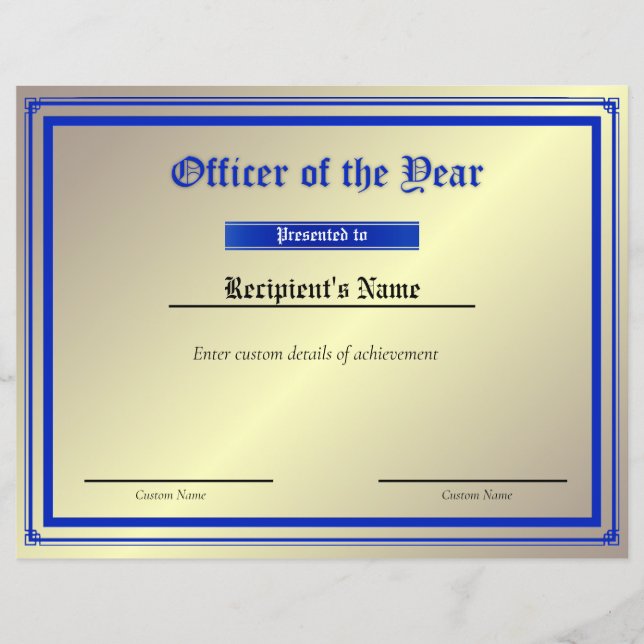 Certificat d'indicateur de ligne bleue mince perso (Devant)