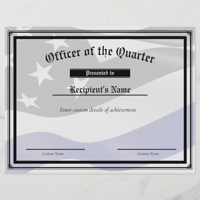 Certificat d'indicateur de ligne bleue mince perso (Devant)