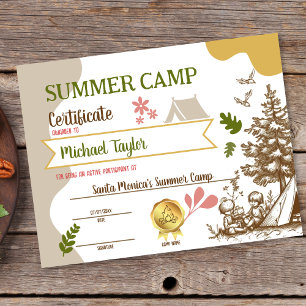 Certificat d'obtention du camp d'été pour enfants