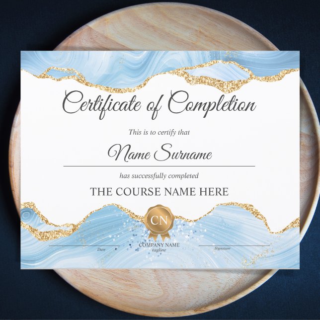Certificat d'obtention du diplôme Bleu (baby blue and gold agate certificate of completion)