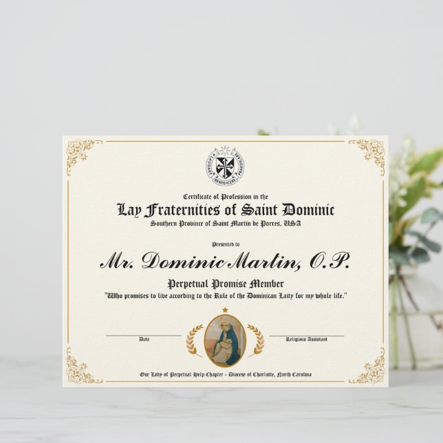 Certificat dominicain Lay (Debout devant)