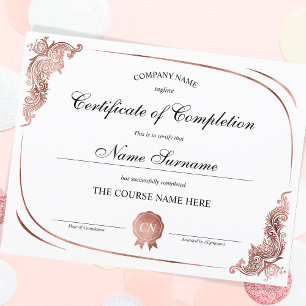 Certificat d'or de luxe de fin de cours
