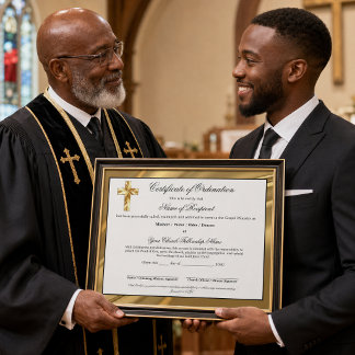 Certificat d'ordination d'ancien élégant en or