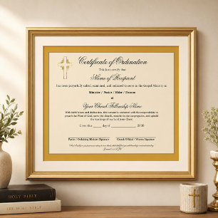 Certificat d'ordination d'ancien élégant en or