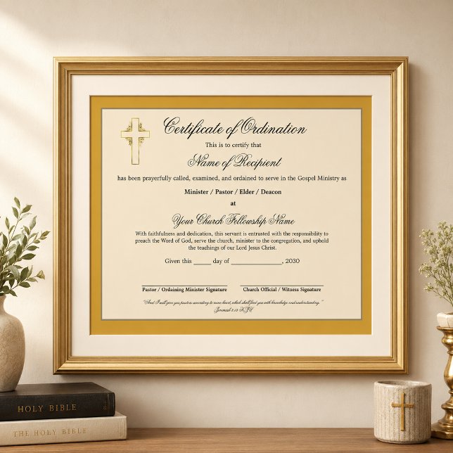 Certificat d'ordination d'ancien élégant en or (Créateur téléchargé)