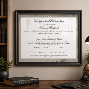 Certificat d'ordination de l'Ancien en marbre et o