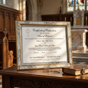 Certificat d'ordination de l'Ancien en marbre et o