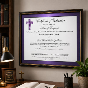 Certificat d'ordination de l'ancien violet métalli
