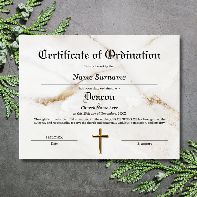 Certificat d'ordination de l'église Deacon (Créateur téléchargé)