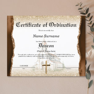 Certificat d'ordination de l'église diaconale