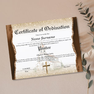 Certificat d'ordination de l'église pastorale