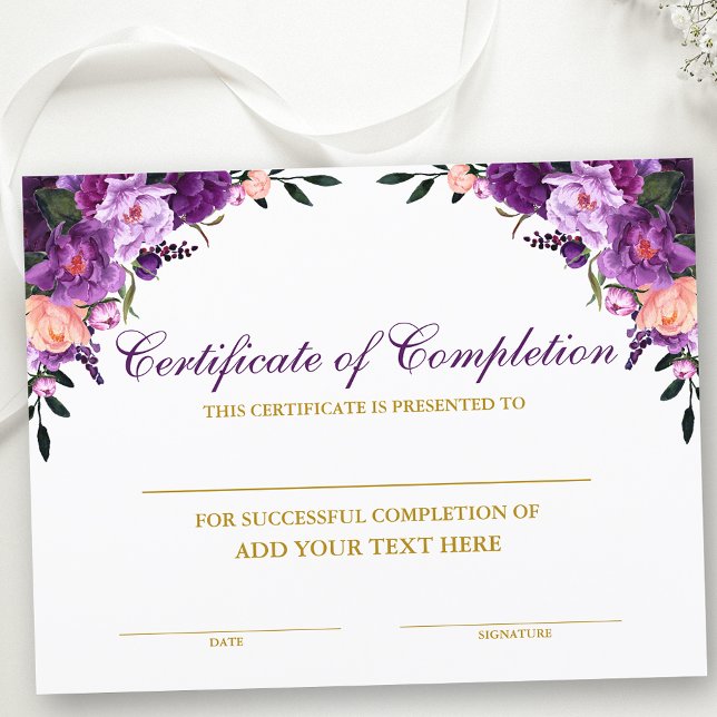 Certificat Floral de Réussite Violet Or (Customize to change text size, text style or text color.)