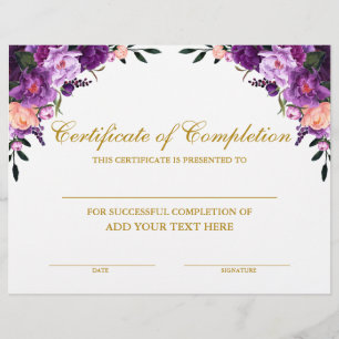 Certificat Floral Violet d'Achèvement Or