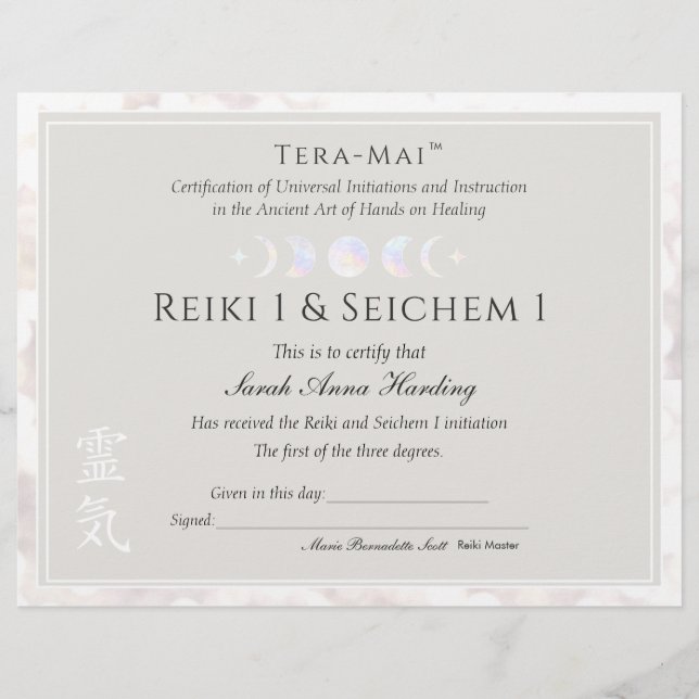 Certificat Master de fin de carrière Reiki (Devant)