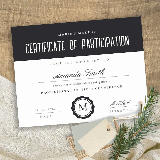 Certificat minimal de participation noir et blanc (Créateur téléchargé)