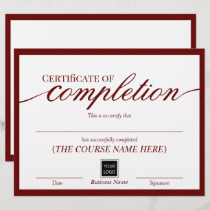 Certificat minimaliste d'achèvement Red Award