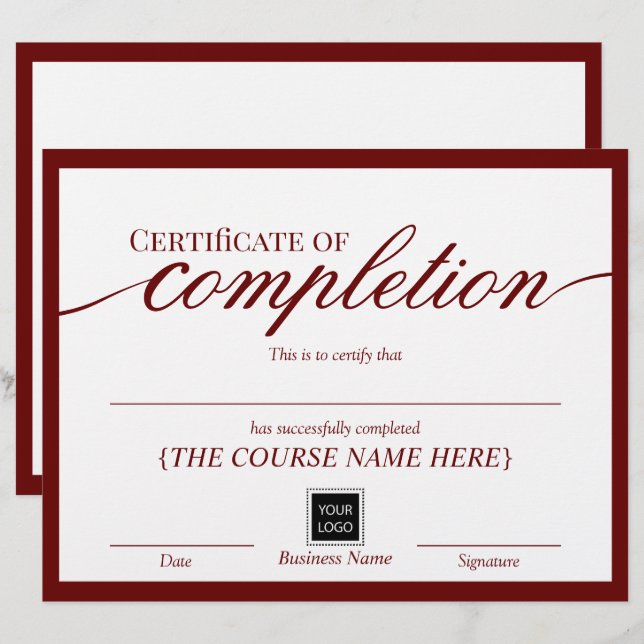 Certificat minimaliste d'achèvement Red Award (Devant / Derrière)