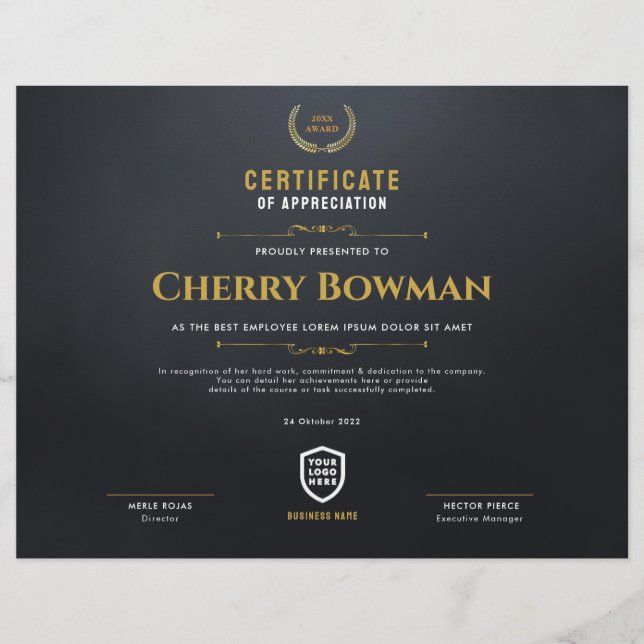 Certificat | Modèle du prix du logo d'entreprise m (Devant)