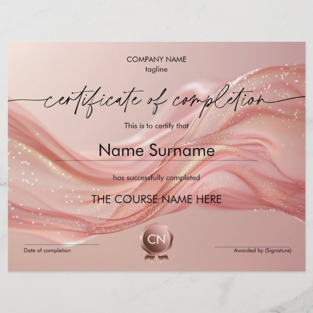 Certificat moderne de participation à l'achèvement (Devant)