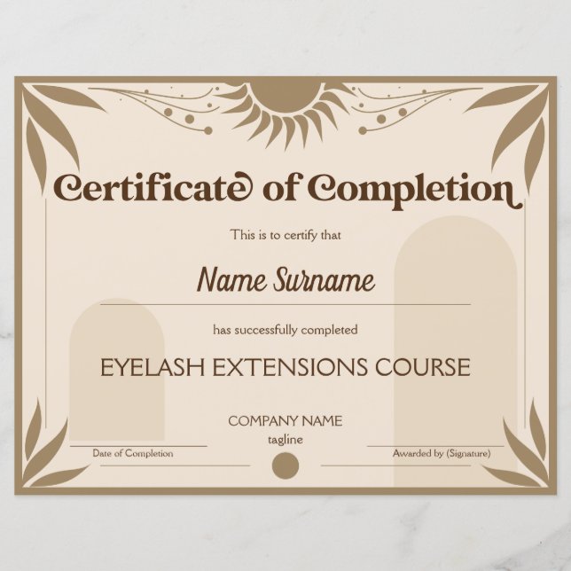 Certificat Moderne de Réussite au Cours (Devant)