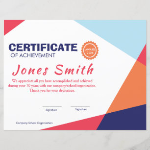Certificat Moderne et Coloré de Réalisations Corpo