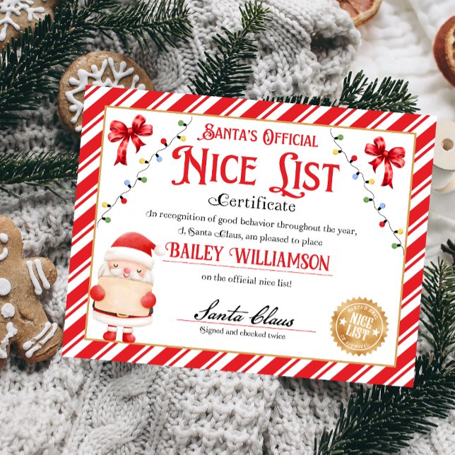 Certificat Nice Personnalisé Du Père Noël (Nice List Official Santa Claus Certificate )