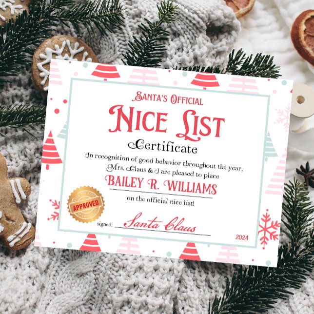 Certificat Nice Personnalisé Du Père Noël (Nice List Official Santa Claus Certificate )