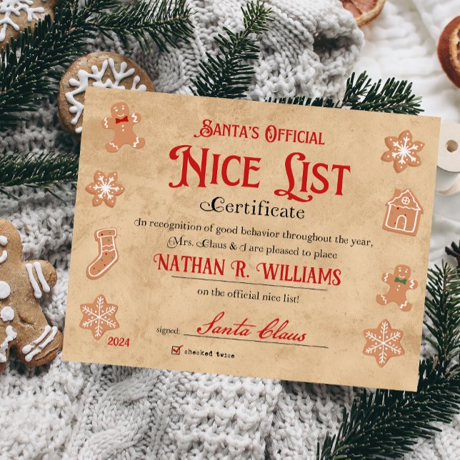 Certificat Nice Personnalisé Du Père Noël (Nice List Official Santa Claus Certificate )