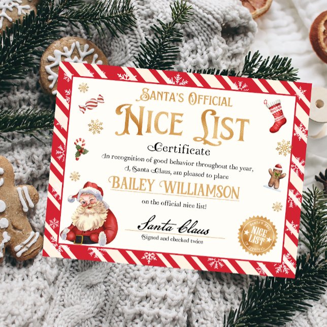 Certificat Nice Personnalisé Du Père Noël (Nice List Official Santa Claus Certificate )