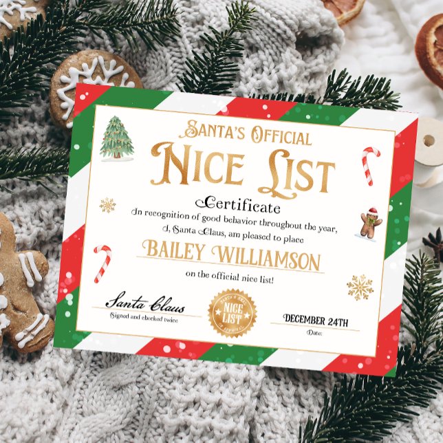 Certificat Nice Personnalisé Du Père Noël (Nice List Official Santa Claus Certificate )