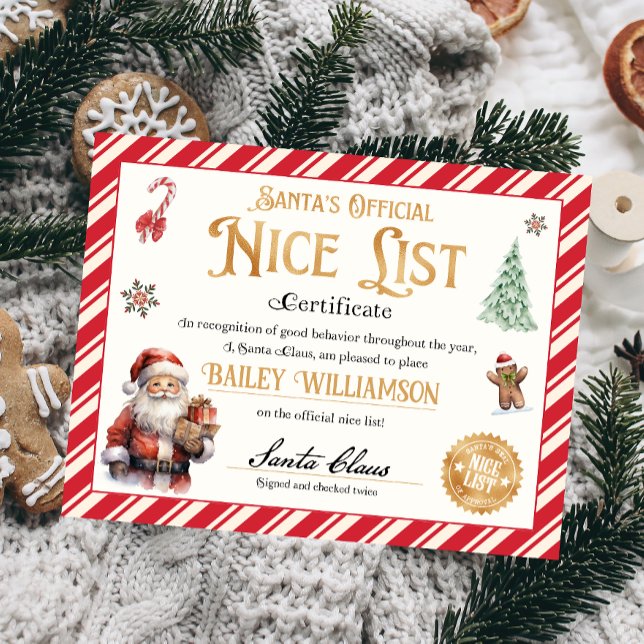 Certificat Nice Personnalisé Du Père Noël (Nice List Official Santa Claus Certificate )