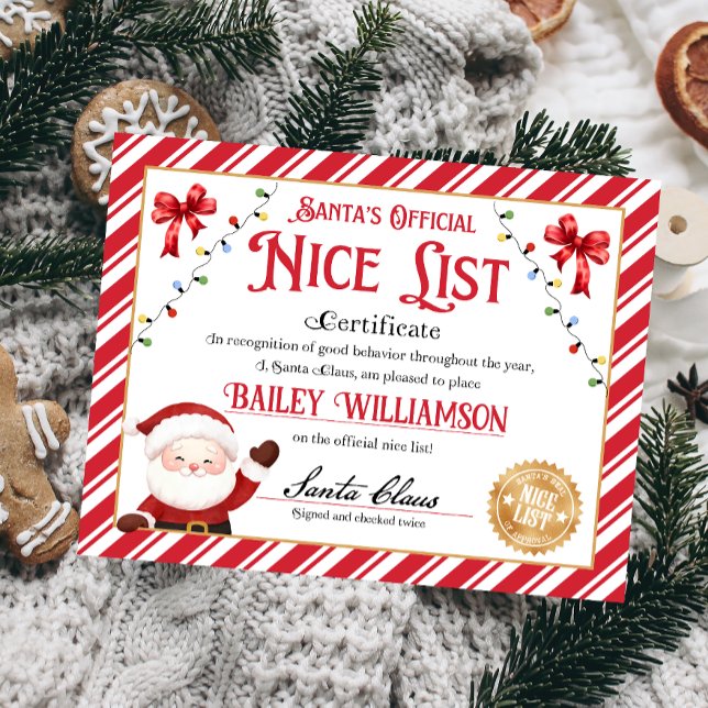 Certificat Nice Personnalisé Du Père Noël (Nice List Official Santa Claus Certificate )
