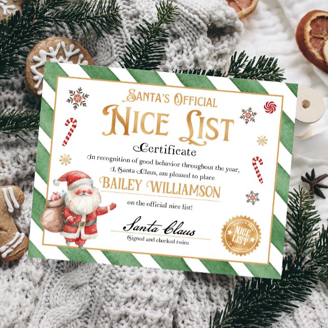 Certificat Nice Personnalisé Du Père Noël (Nice List Official Santa Claus Certificate )