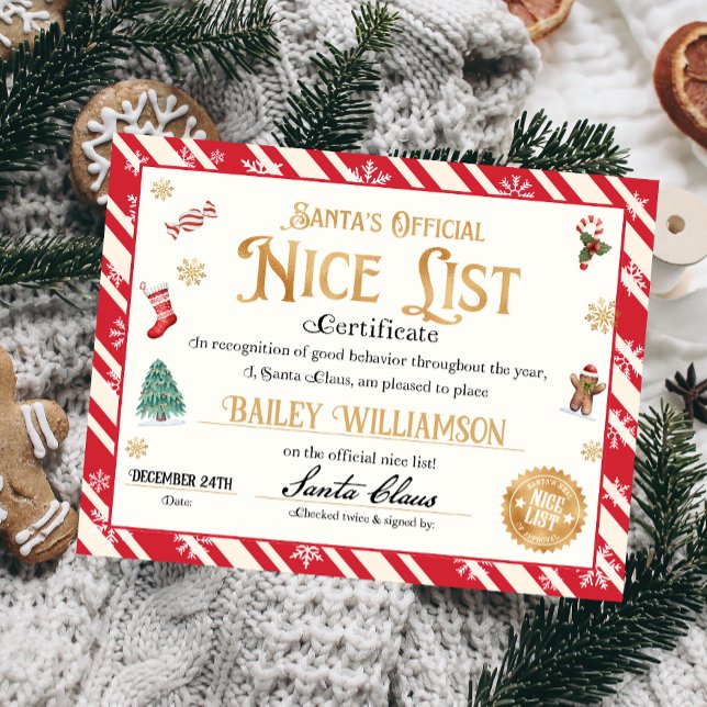 Certificat Nice Personnalisé Du Père Noël (Nice List Official Santa Claus Certificate )