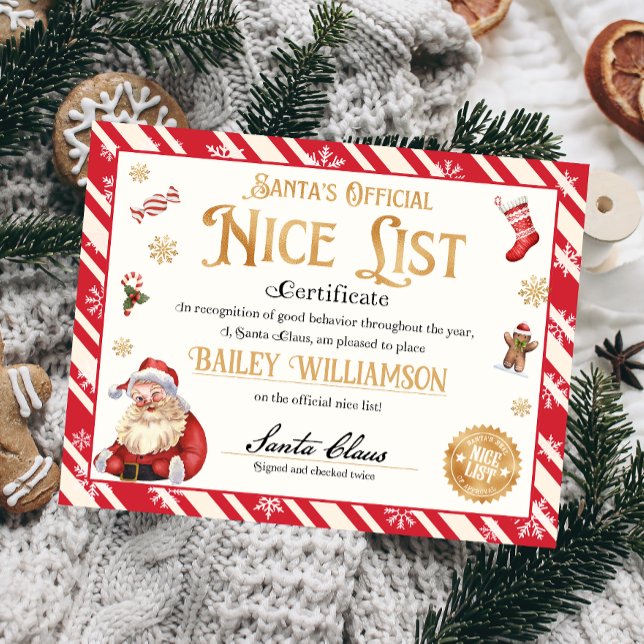 Certificat Nice Personnalisé Du Père Noël (Nice List Official Santa Claus Certificate )