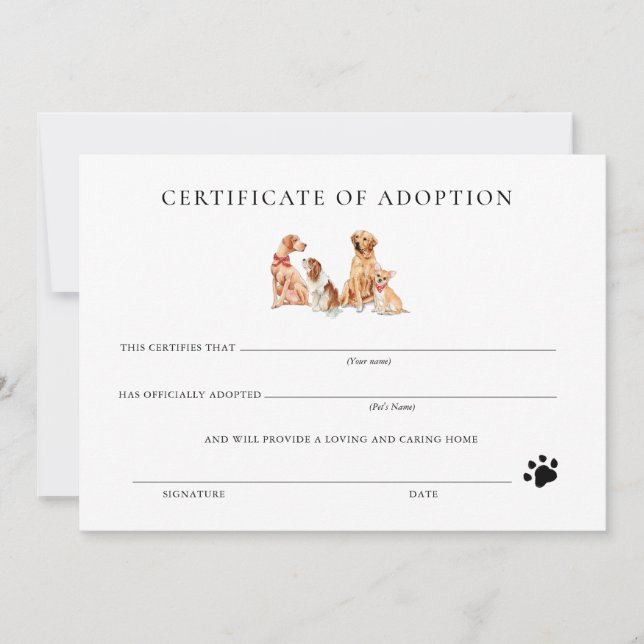 Certificat officiel d'adoption de chiot noir et bl (Devant)